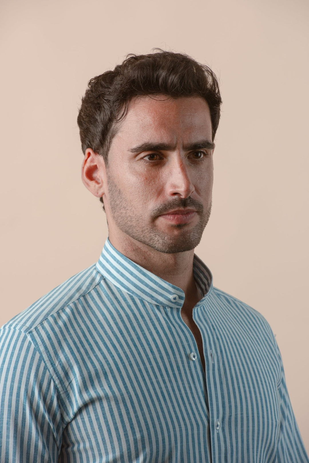 WASHED STRIPED LINEN COTTON SLIM FIT SHIRT - Roban