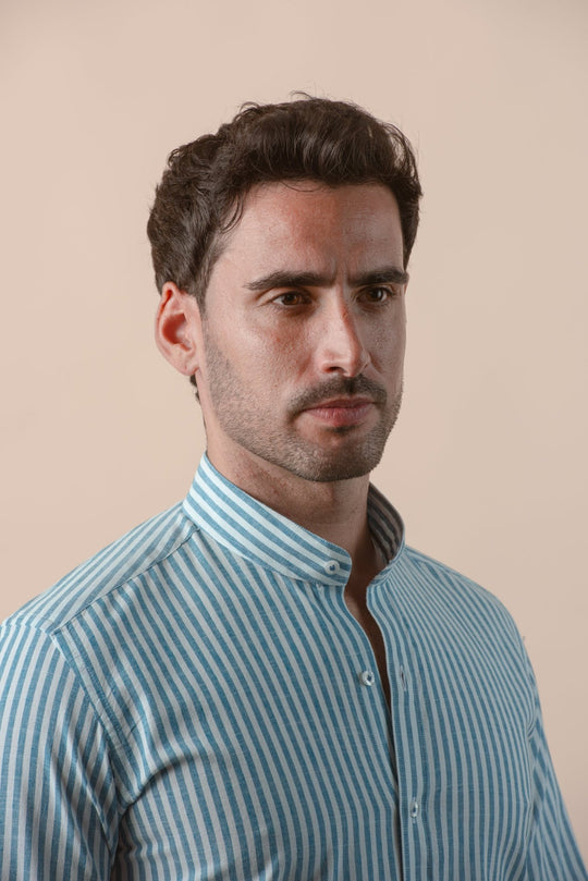 WASHED STRIPED LINEN COTTON SLIM FIT SHIRT - Roban