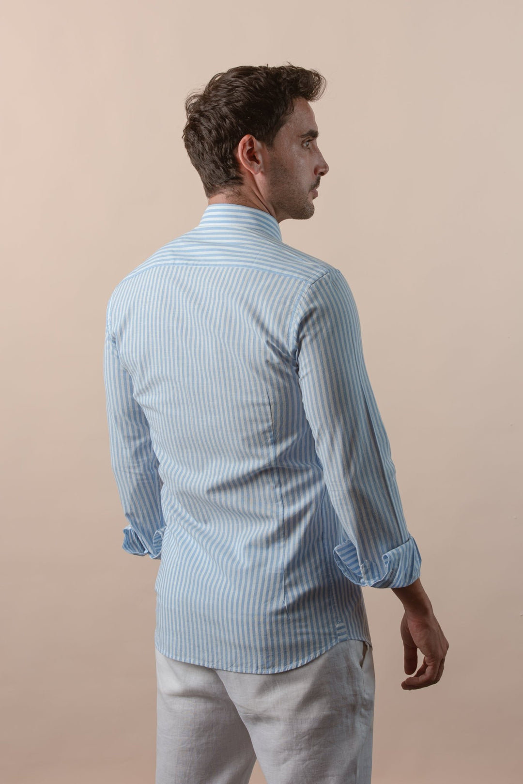 WASHED STRIPED LINEN COTTON SLIM FIT SHIRT - Roban