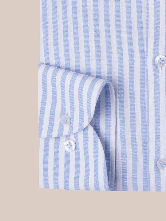 WASHED STRIPED LINEN COTTON SLIM FIT SHIRT - Roban