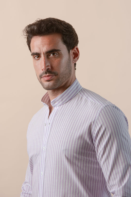 WASHED STRIPED LINEN COTTON SLIM FIT SHIRT - Roban