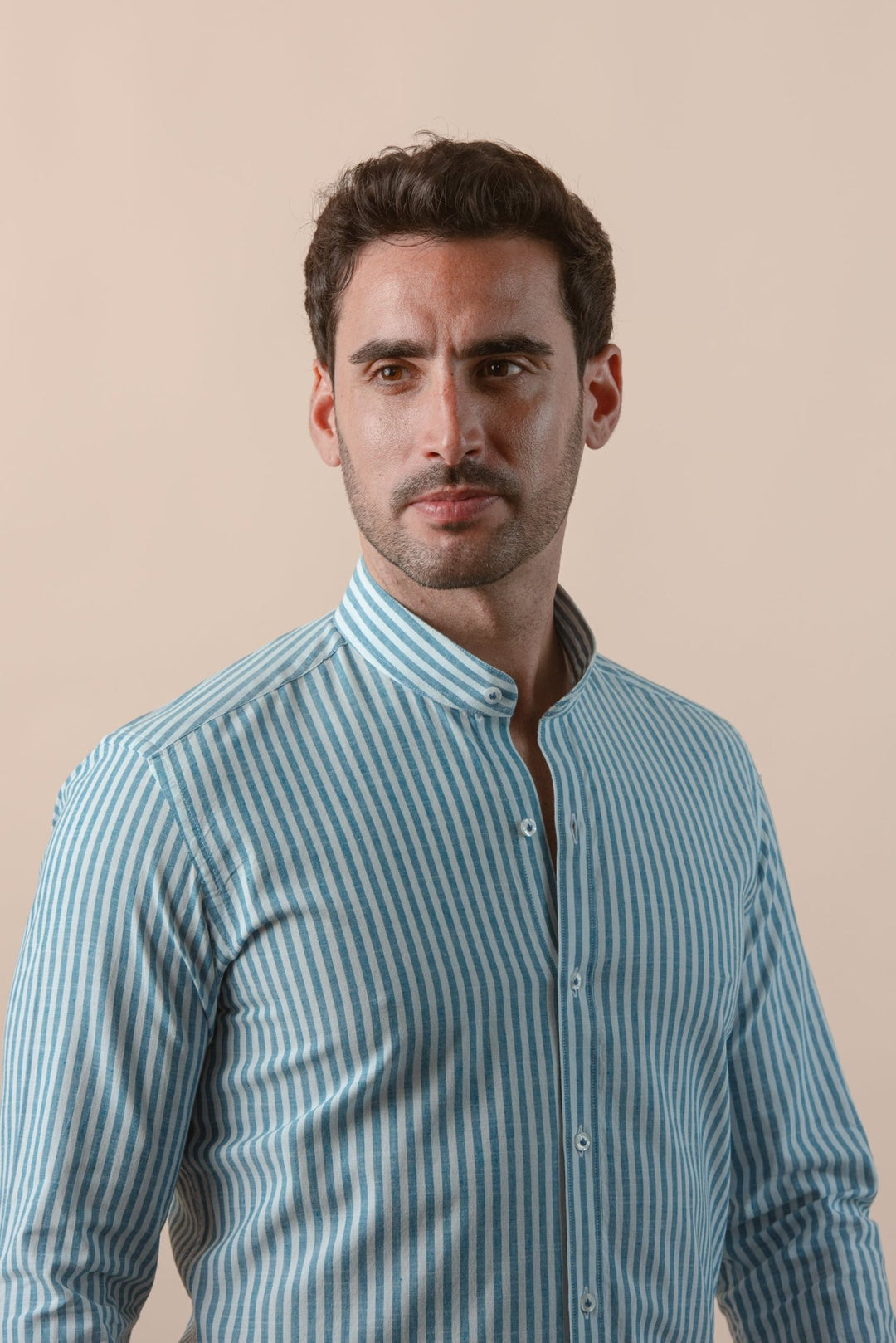 WASHED STRIPED LINEN COTTON SLIM FIT SHIRT - Roban