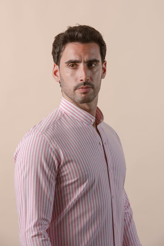 WASHED STRIPED LINEN COTTON SLIM FIT SHIRT - Roban