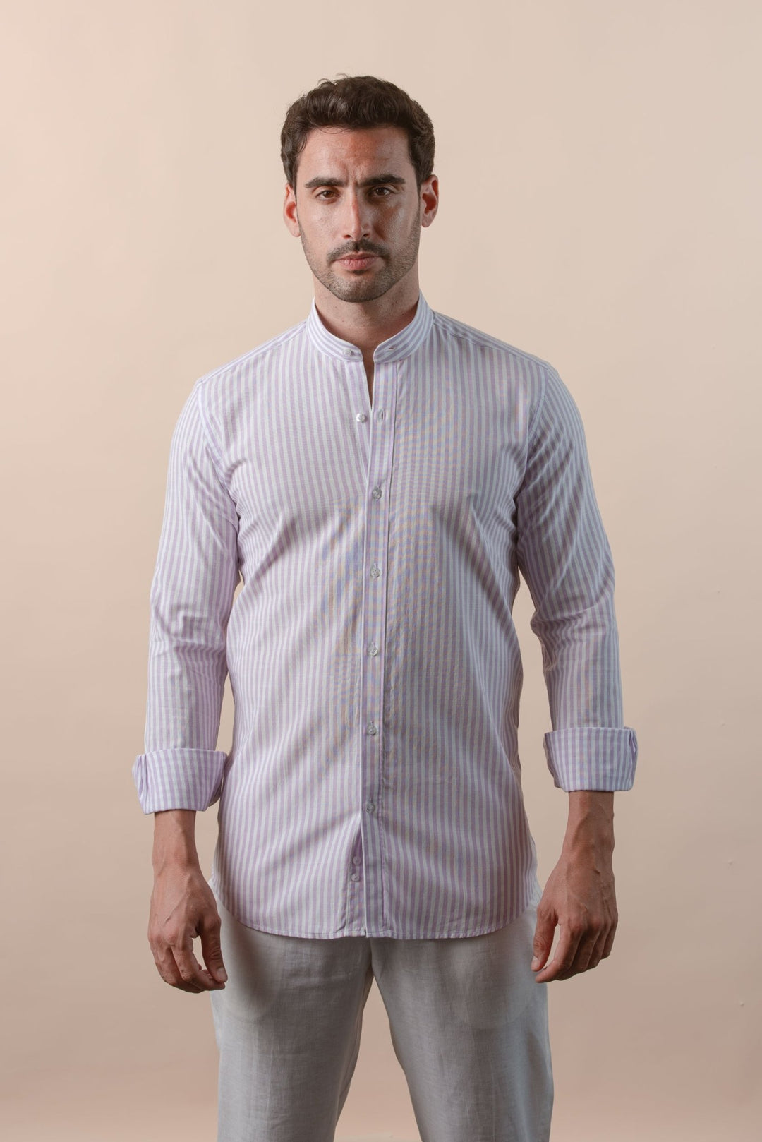 WASHED STRIPED LINEN COTTON SLIM FIT SHIRT - Roban