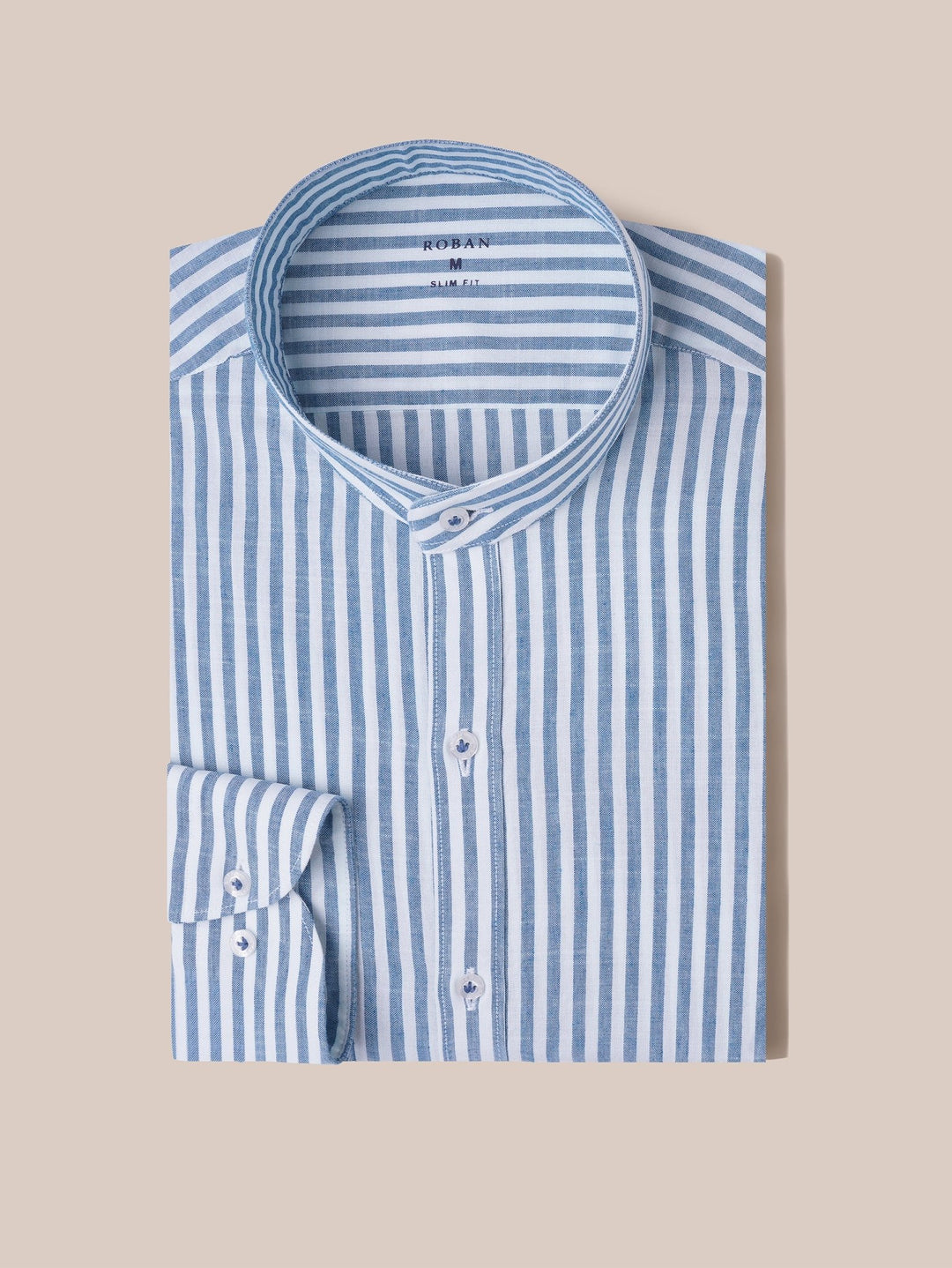 WASHED STRIPED LINEN COTTON SLIM FIT SHIRT - Roban