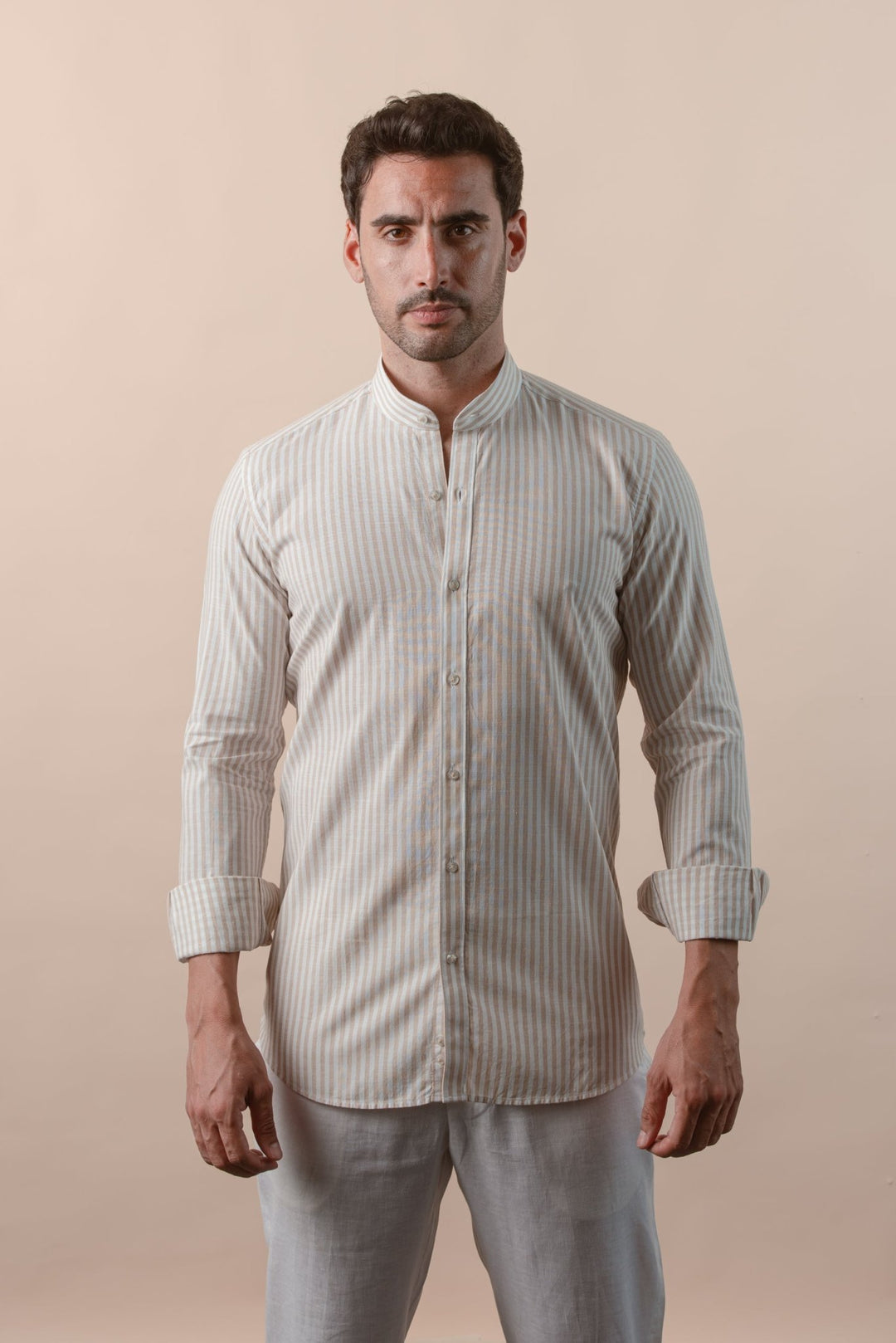 WASHED STRIPED LINEN COTTON SLIM FIT SHIRT - Roban