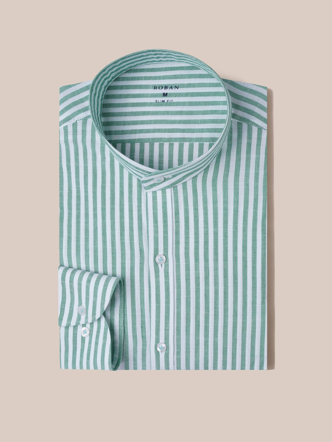 WASHED STRIPED LINEN COTTON SLIM FIT SHIRT - Roban