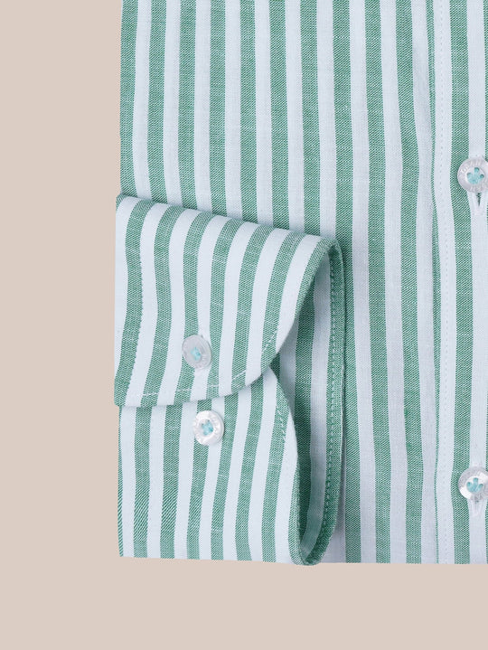 WASHED STRIPED LINEN COTTON SLIM FIT SHIRT - Roban