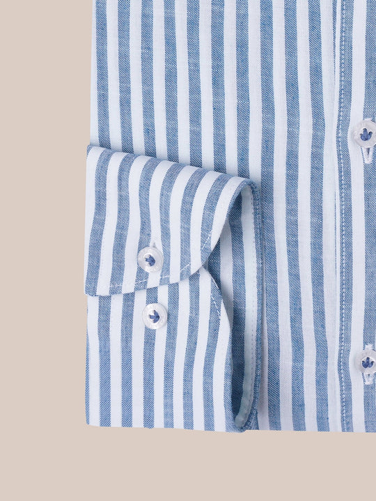WASHED STRIPED LINEN COTTON SLIM FIT SHIRT - Roban