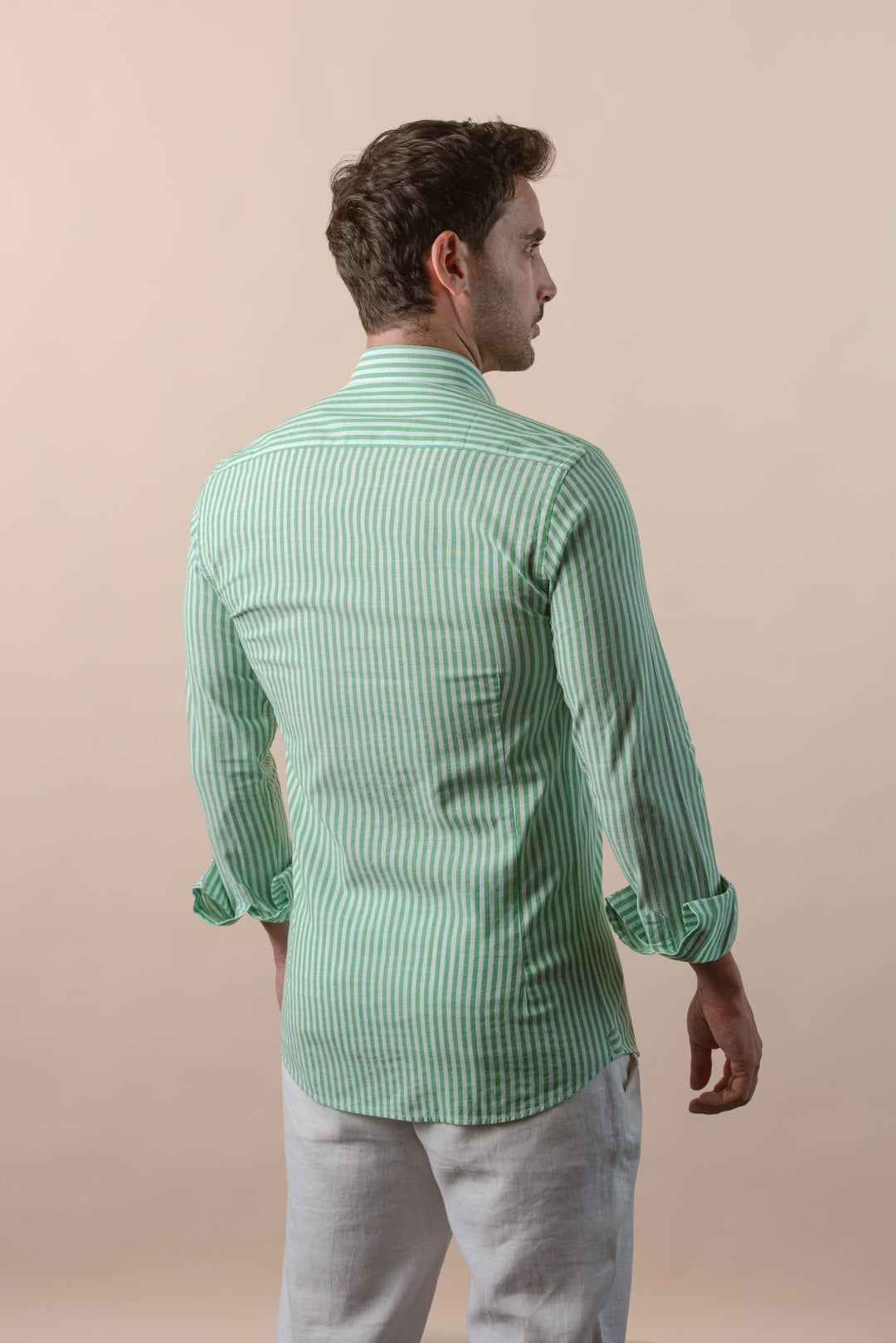 WASHED STRIPED LINEN COTTON SLIM FIT SHIRT - Roban
