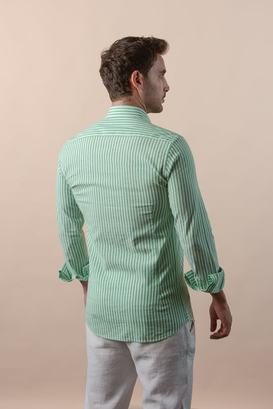 WASHED STRIPED LINEN COTTON SLIM FIT SHIRT - Roban