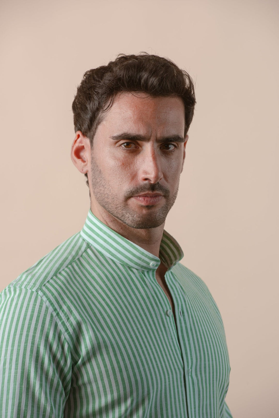WASHED STRIPED LINEN COTTON SLIM FIT SHIRT - Roban