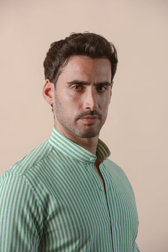 WASHED STRIPED LINEN COTTON SLIM FIT SHIRT - Roban