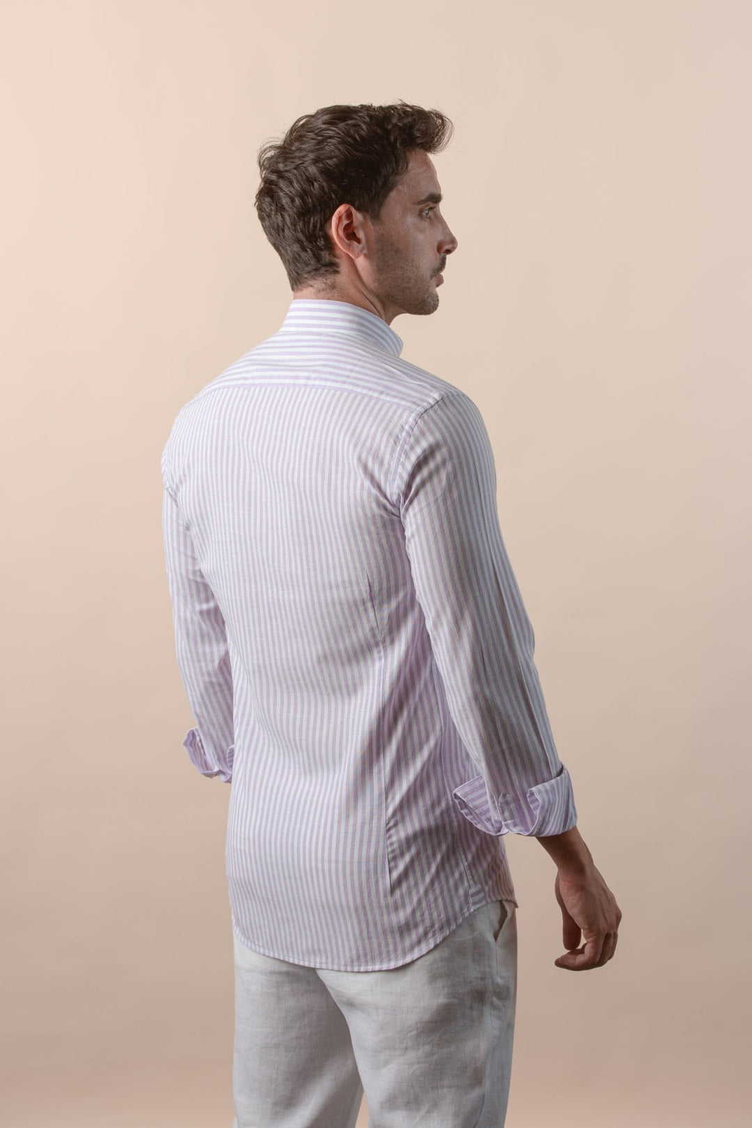 WASHED STRIPED LINEN COTTON SLIM FIT SHIRT - Roban