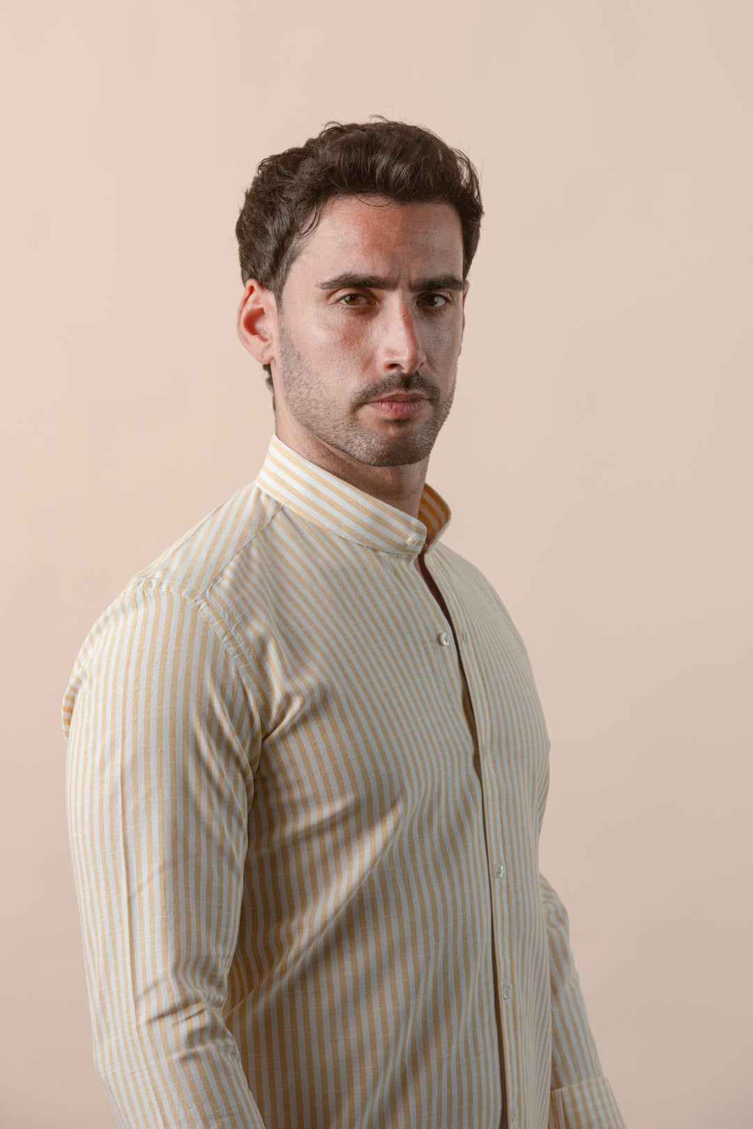 WASHED STRIPED LINEN COTTON SLIM FIT SHIRT - Roban