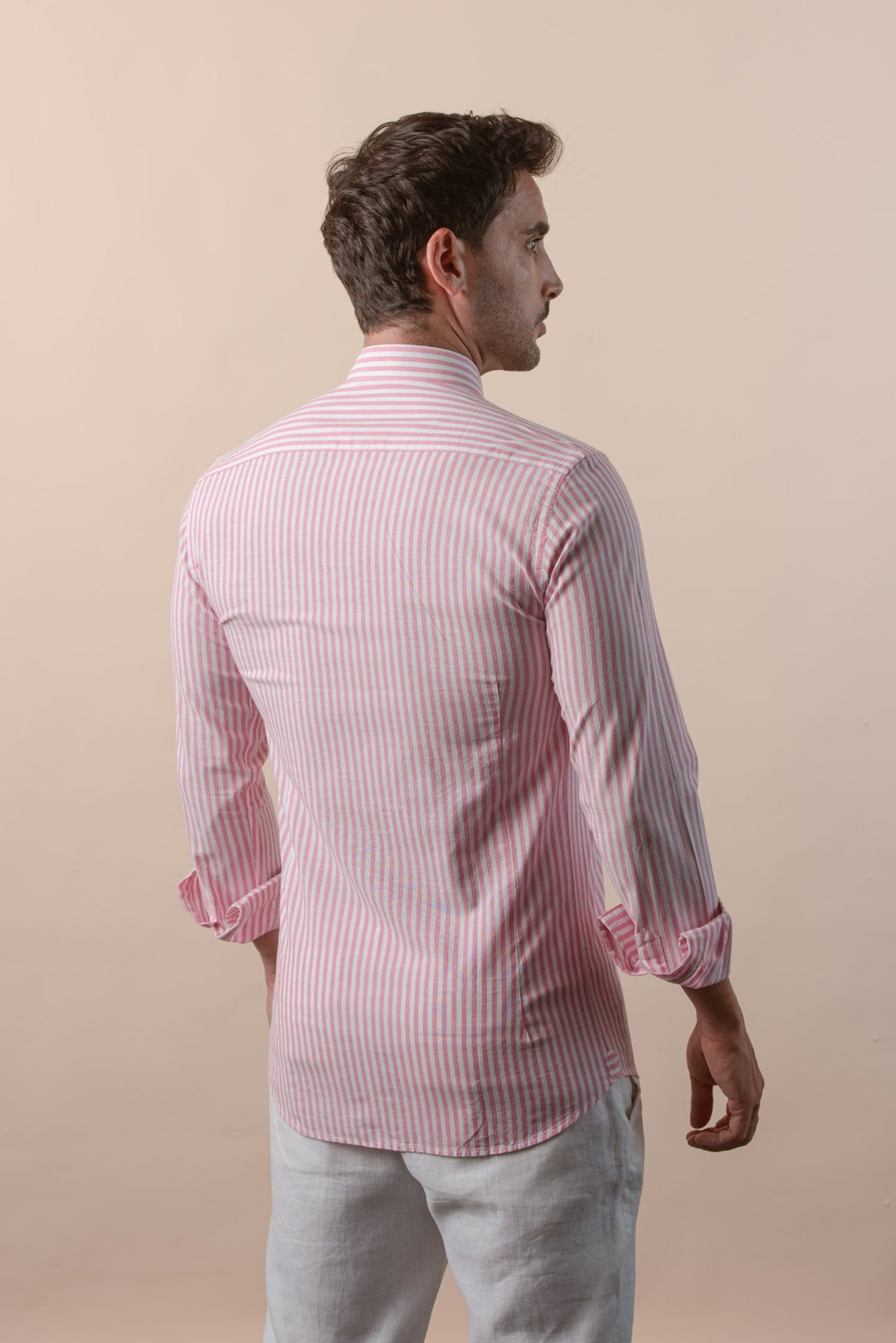 WASHED STRIPED LINEN COTTON SLIM FIT SHIRT - Roban