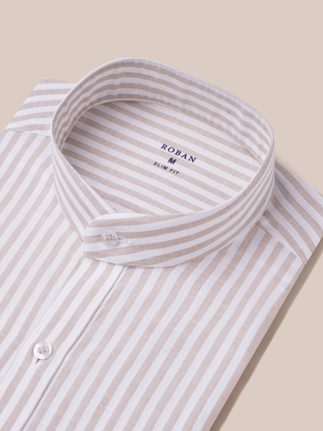 WASHED STRIPED LINEN COTTON SLIM FIT SHIRT - Roban