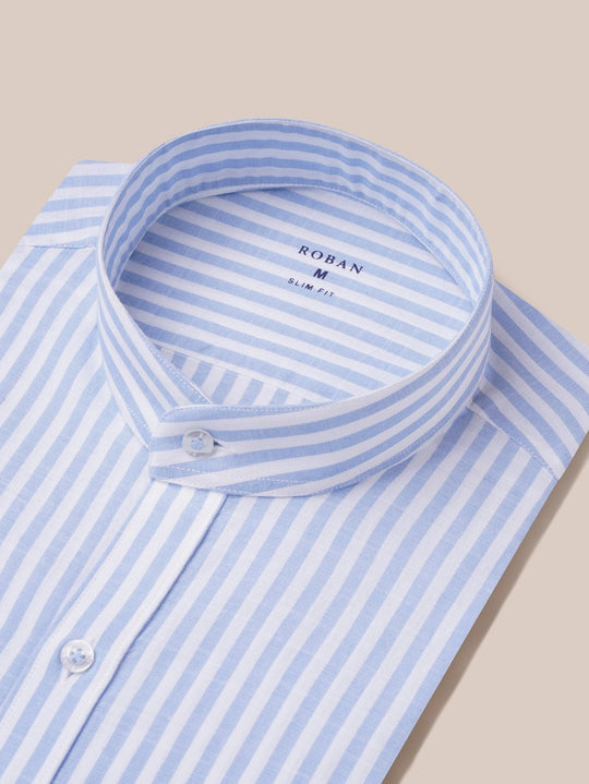 WASHED STRIPED LINEN COTTON SLIM FIT SHIRT - Roban