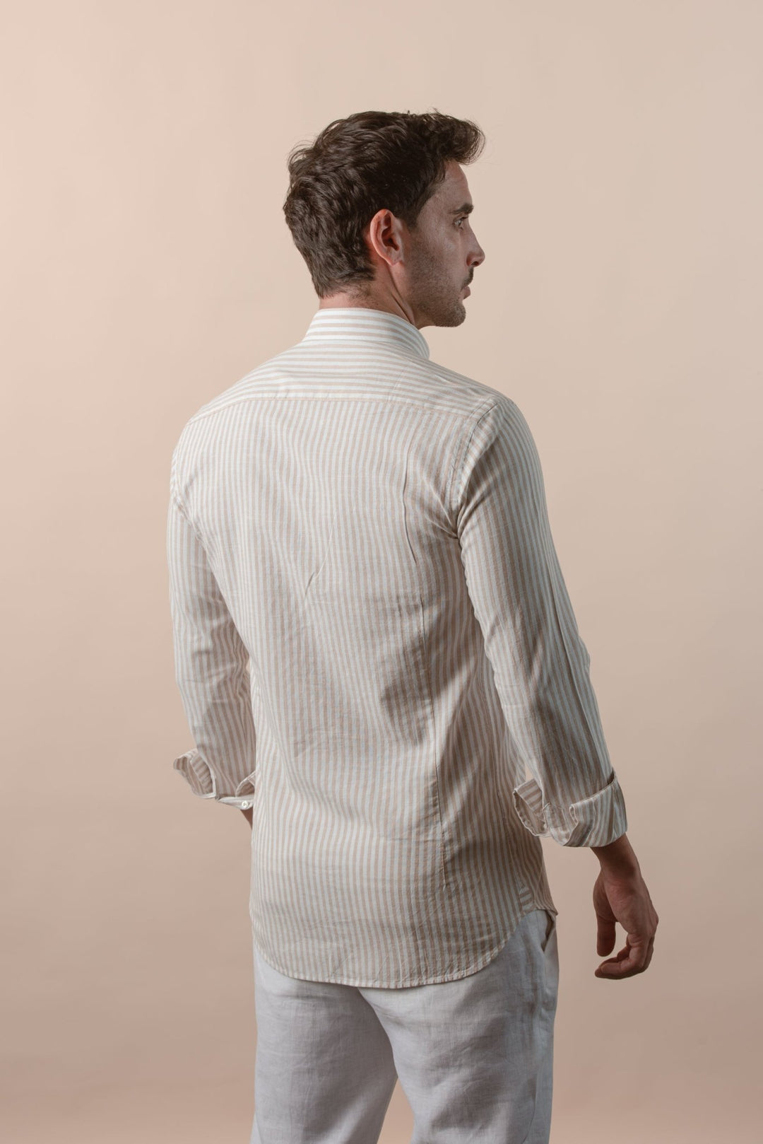 WASHED STRIPED LINEN COTTON SLIM FIT SHIRT - Roban