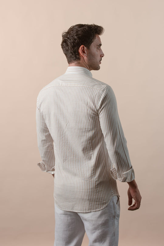WASHED STRIPED LINEN COTTON SLIM FIT SHIRT - Roban