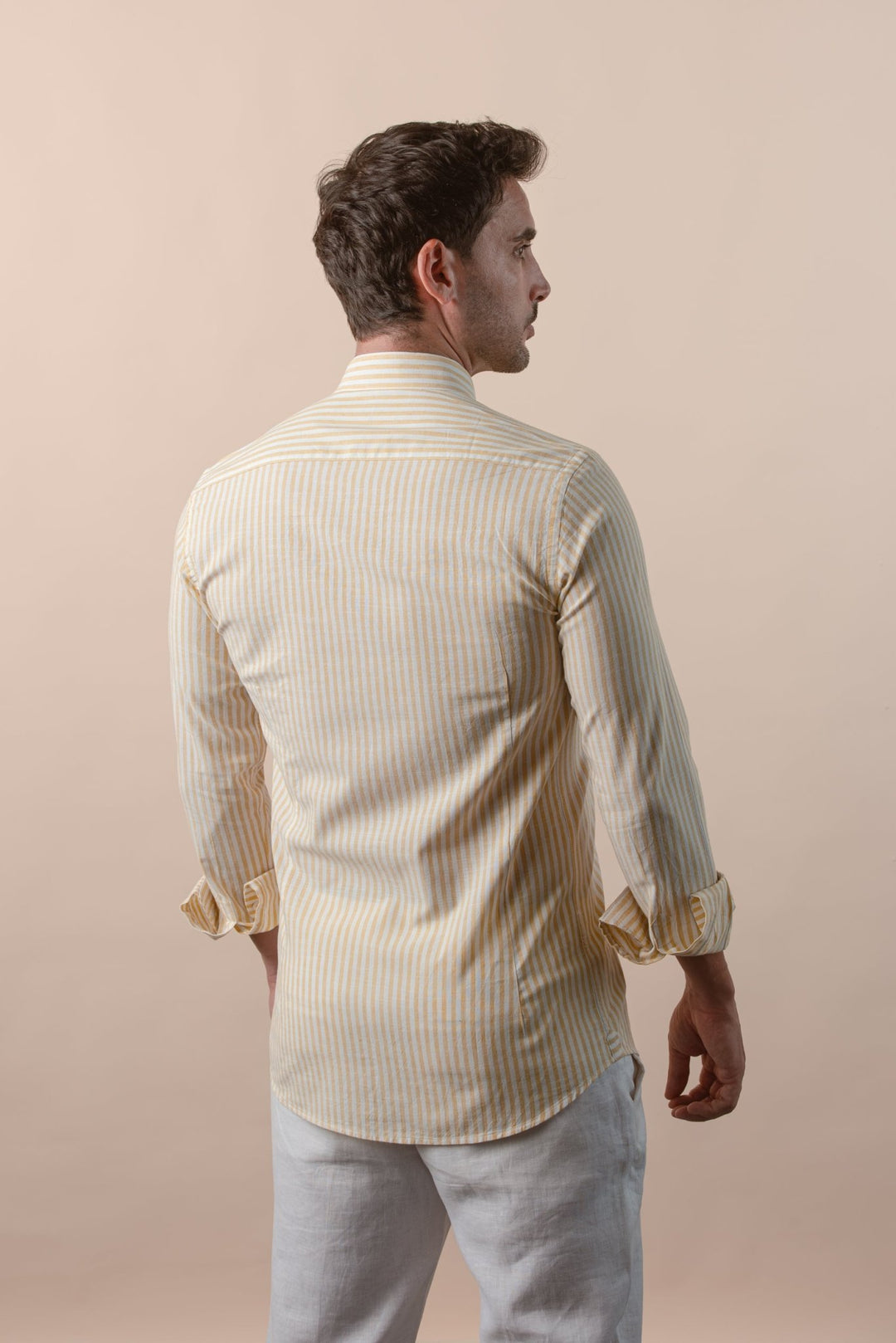 WASHED STRIPED LINEN COTTON SLIM FIT SHIRT - Roban
