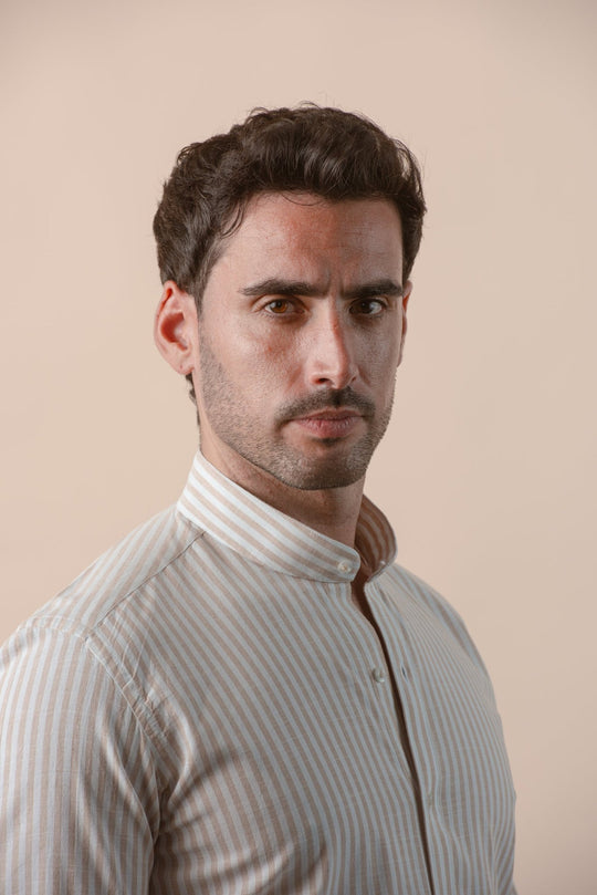 WASHED STRIPED LINEN COTTON SLIM FIT SHIRT - Roban