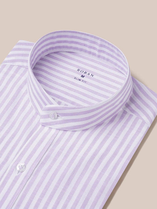 WASHED STRIPED LINEN COTTON SLIM FIT SHIRT - Roban