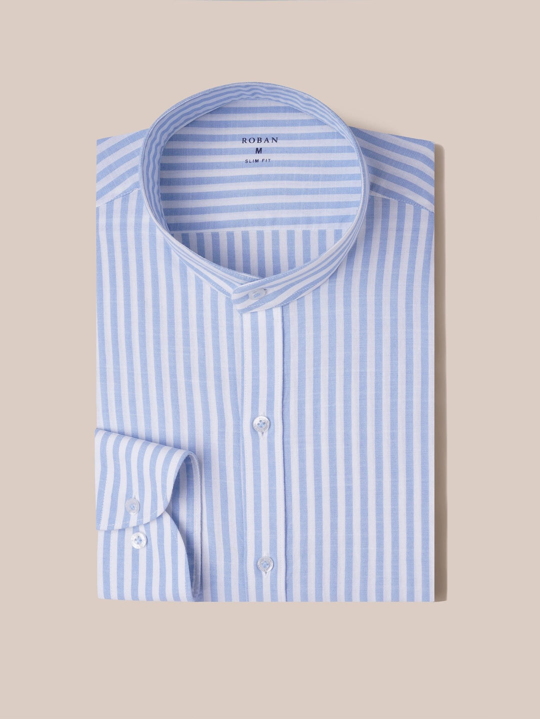 WASHED STRIPED LINEN COTTON SLIM FIT SHIRT - Roban