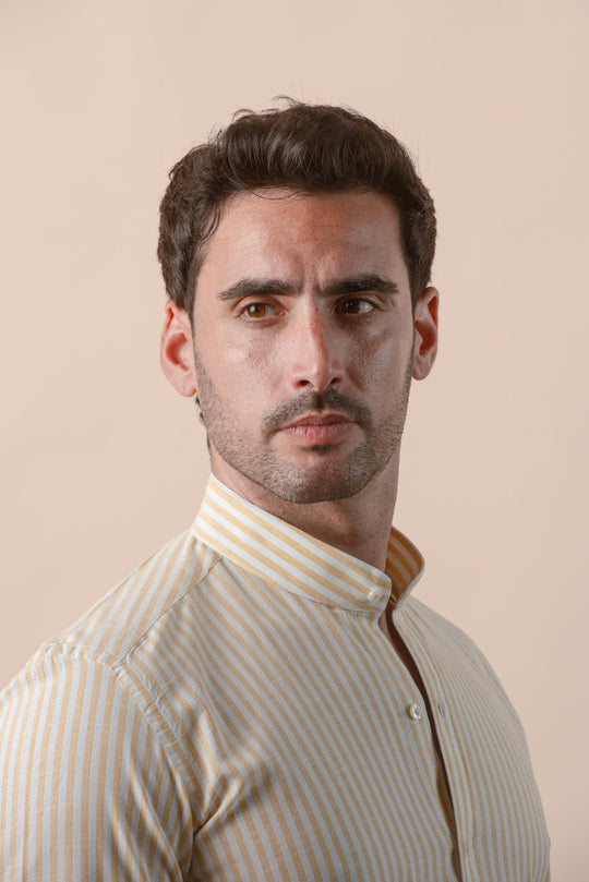 WASHED STRIPED LINEN COTTON SLIM FIT SHIRT - Roban